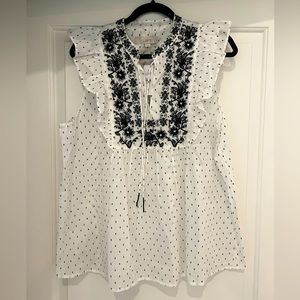 LOFT, size XL white shirt with black flowers  embroidered